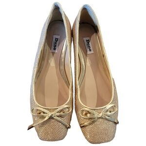 Dune London Women's Meanda Square Toe Flats Gold Size 7